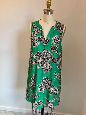 Philosophy V-Neck Sleeveless Trapeze Dress in a bold green floral- Size Small